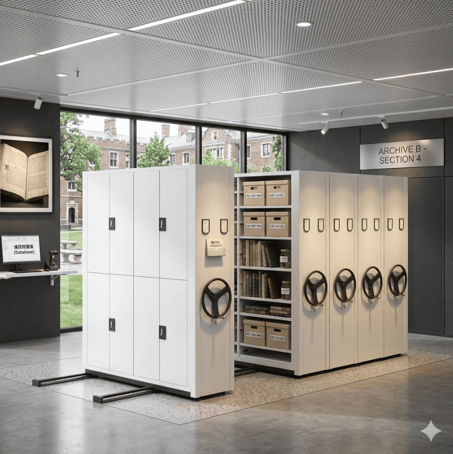 Manual Mobile Shelving System for High Density Archive Storage