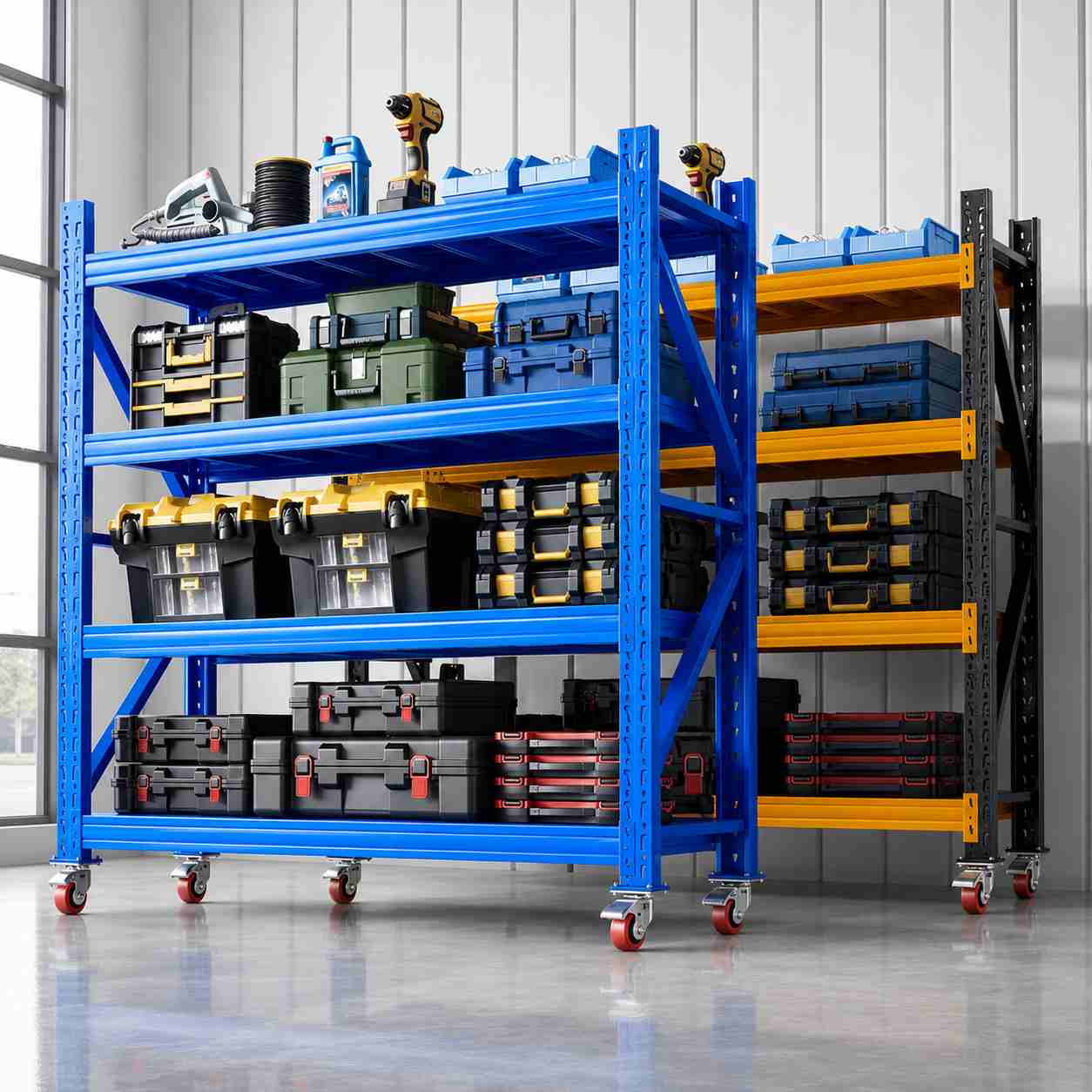 Metal Shelving Rack with Wheels for Warehouse, Garage and Commercial Storage