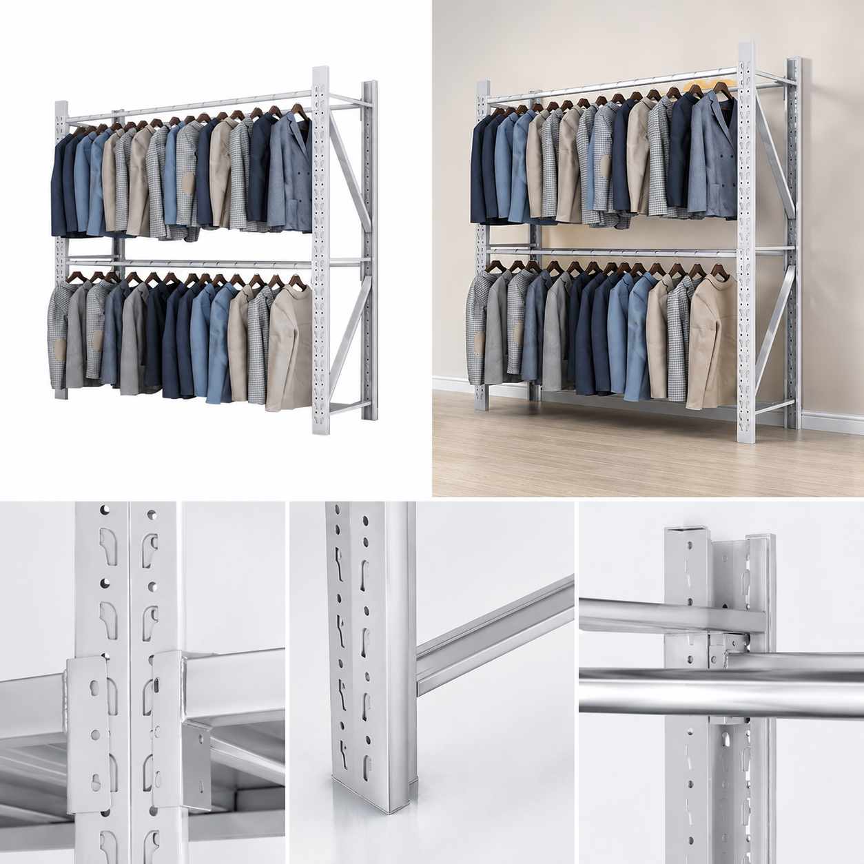 Heavy Duty Metal Garment Rack for Retail, Warehouse and Commercial Clothing Storage
