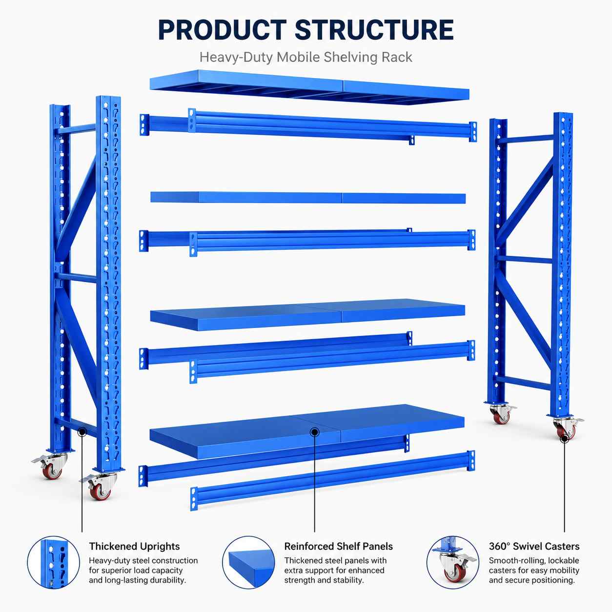 Metal Shelving Rack with Wheels for Warehouse, Garage and Commercial Storage