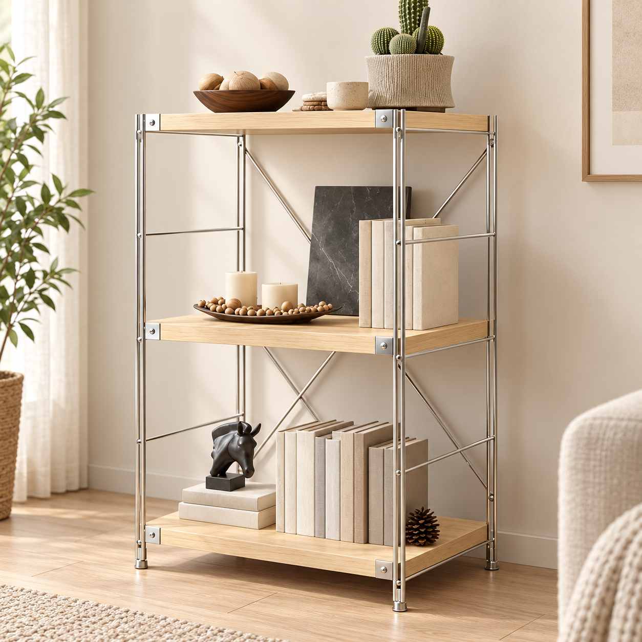 Wood and Metal Storage Rack for Home, Office and Retail Display