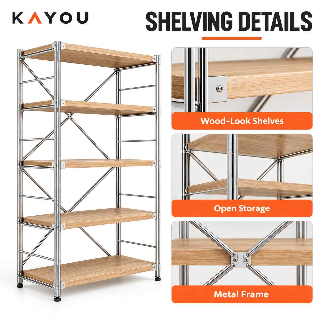 Wood and Metal Storage Rack for Home, Office and Retail Display