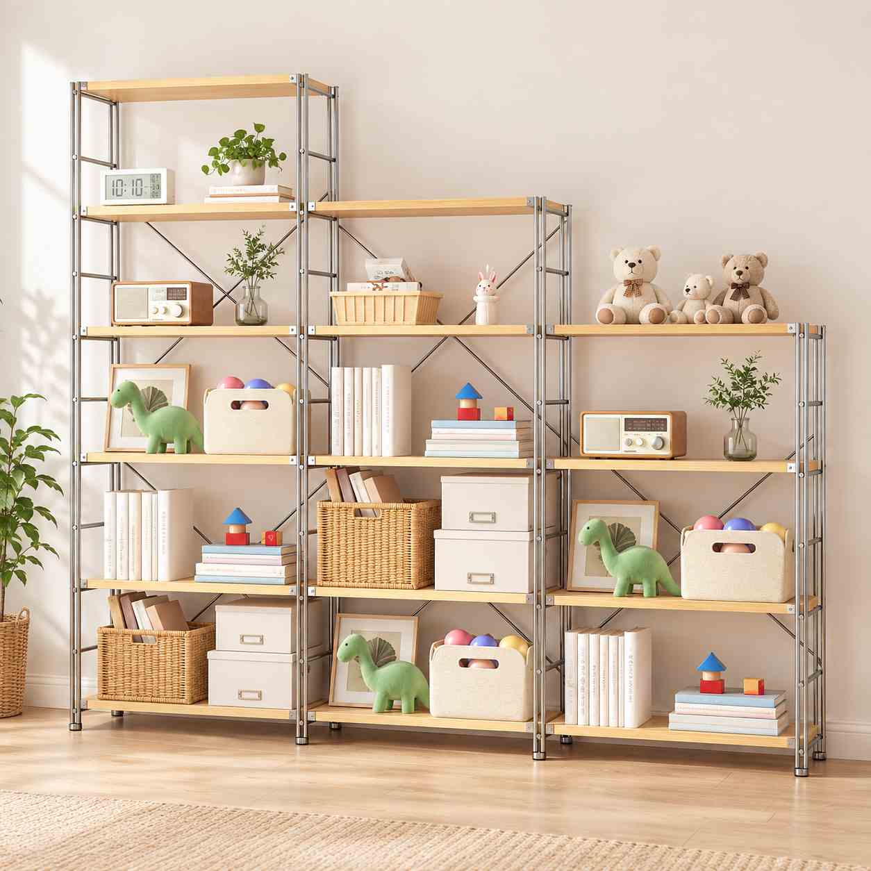 Wood and Metal Storage Rack for Home, Office and Retail Display