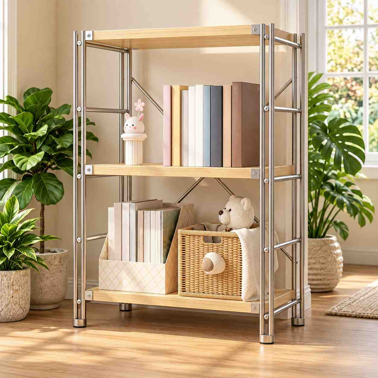 Wood and Metal Storage Rack for Home, Office and Retail Display