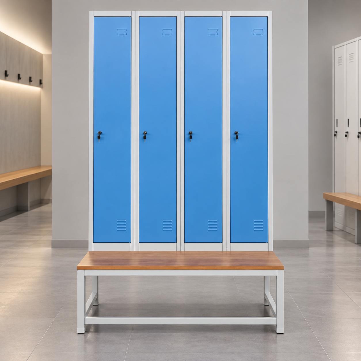 Metal Locker with Bench for Staff Rooms, Gyms and Changing Areas