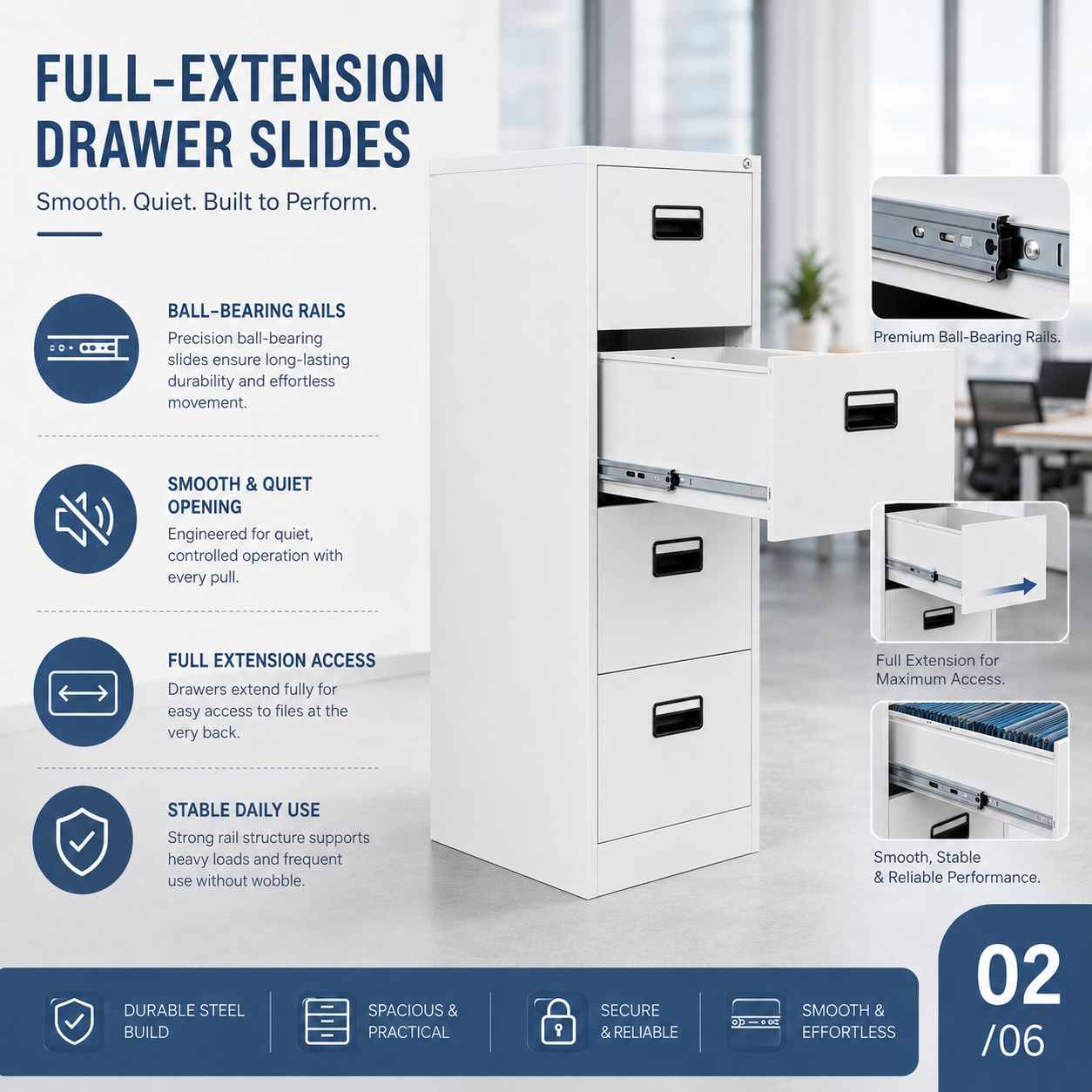 Lockable Metal Filing Cabinet for Office Storage | 2, 3 & 4 Drawers
