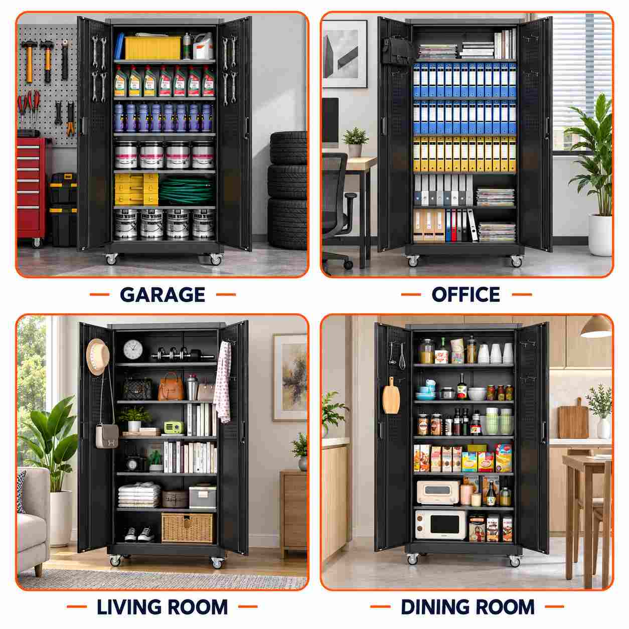 Heavy Duty Metal Storage Cabinet with Wheels – Lockable Garage & Workshop Tool Storage