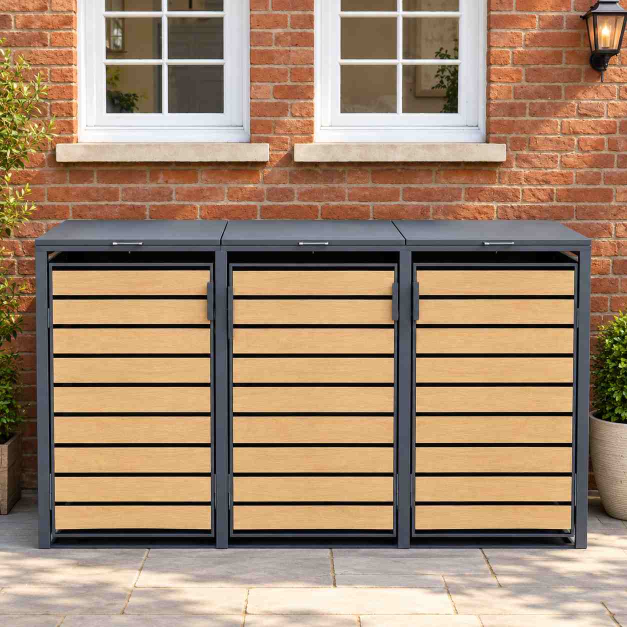 Metal Outdoor Trash Can Storage Cabinet with Lift-Up Lid & Front Doors