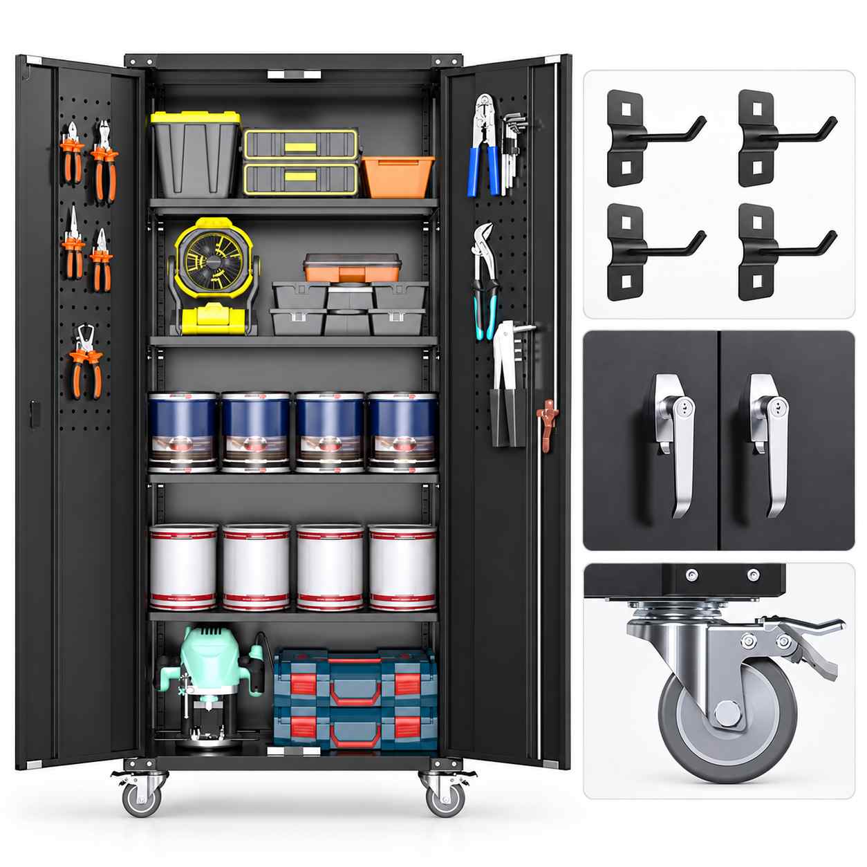 Heavy Duty Metal Storage Cabinet with Wheels – Lockable Garage & Workshop Tool Storage