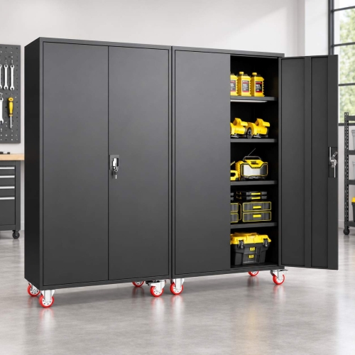 Heavy Duty Metal Storage Cabinet with Wheels – Lockable Garage & Workshop Tool Storage
