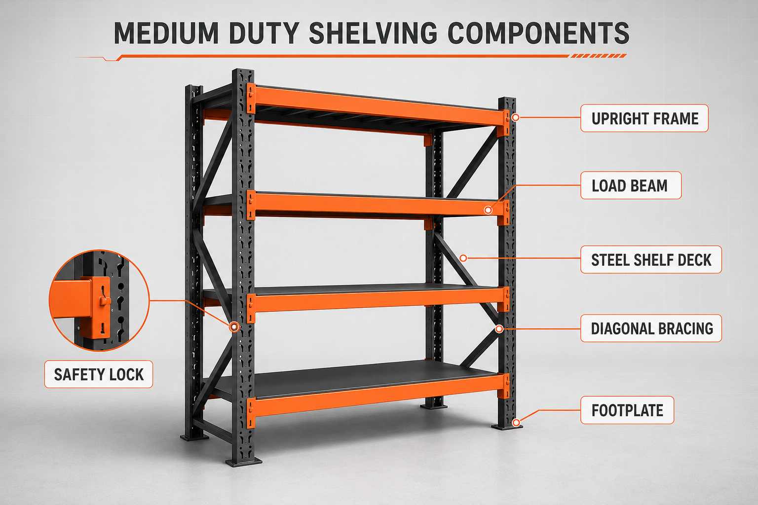 Black white and blue medium duty steel shelving with adjustable steel shelves (3) Black white and blue medium duty steel shelving with adjustable steel shelves (3)