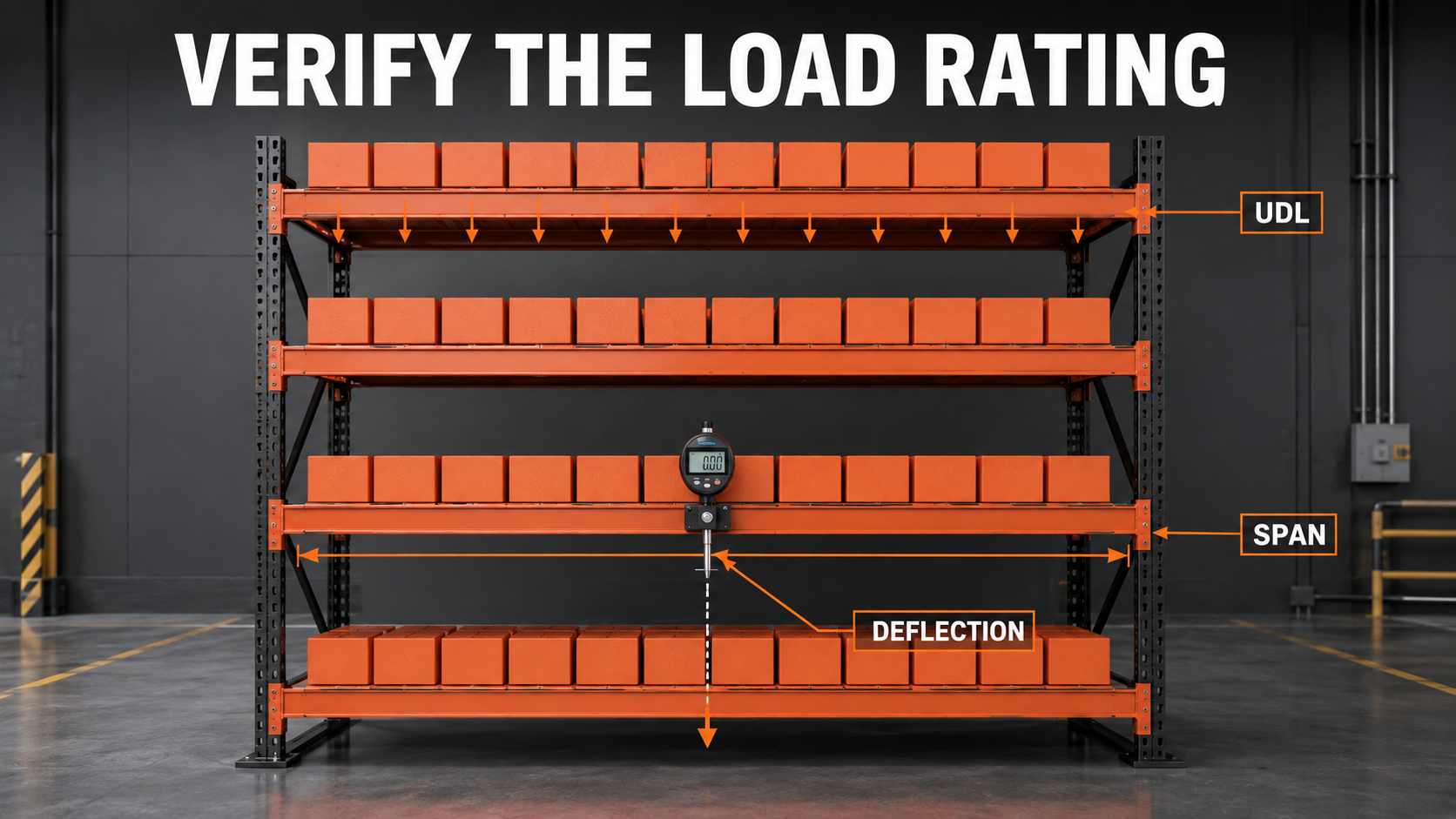 Industrial steel shelving UDL load rating verification