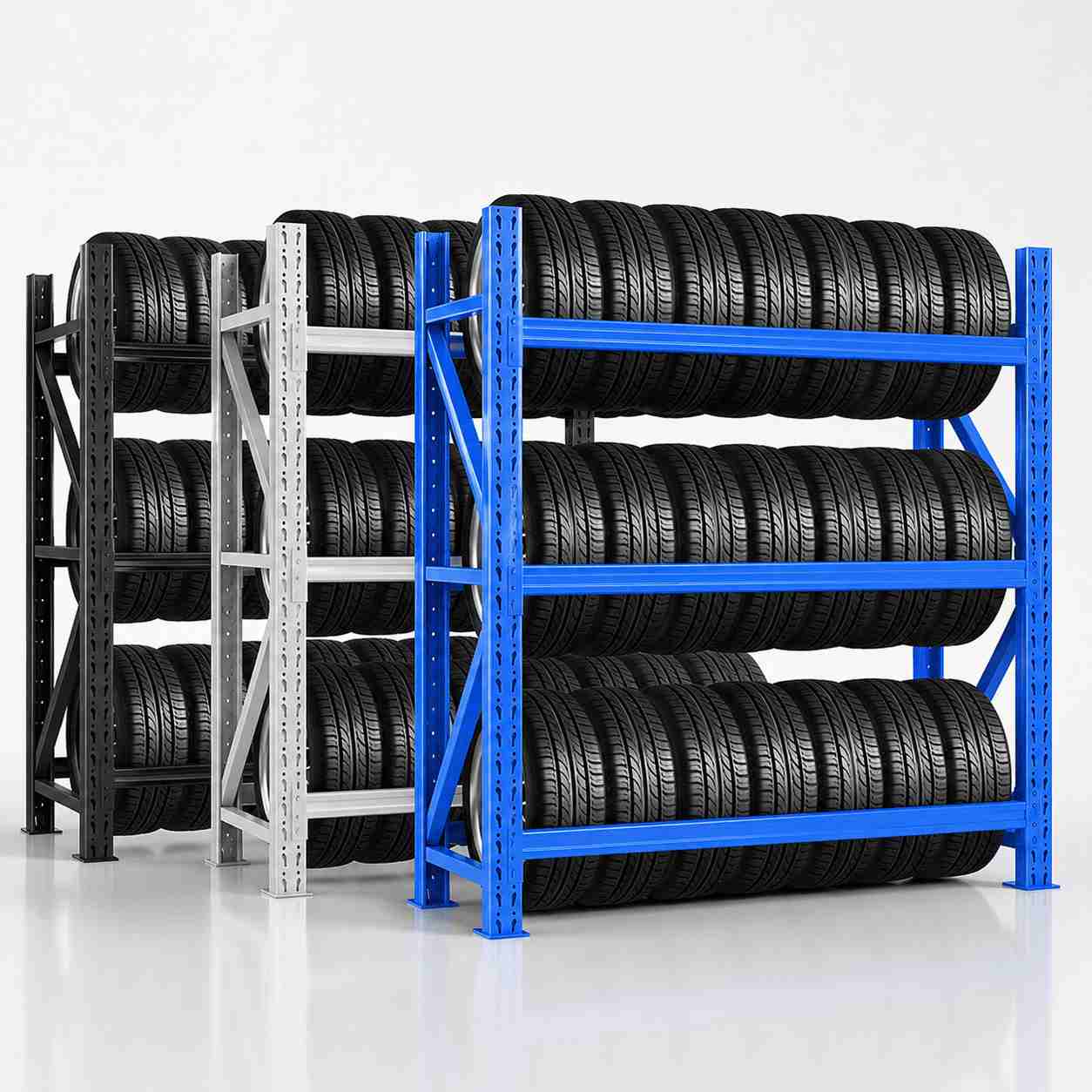 KAYOU three-tier steel tire storage racks for automotive warehouse inventory
