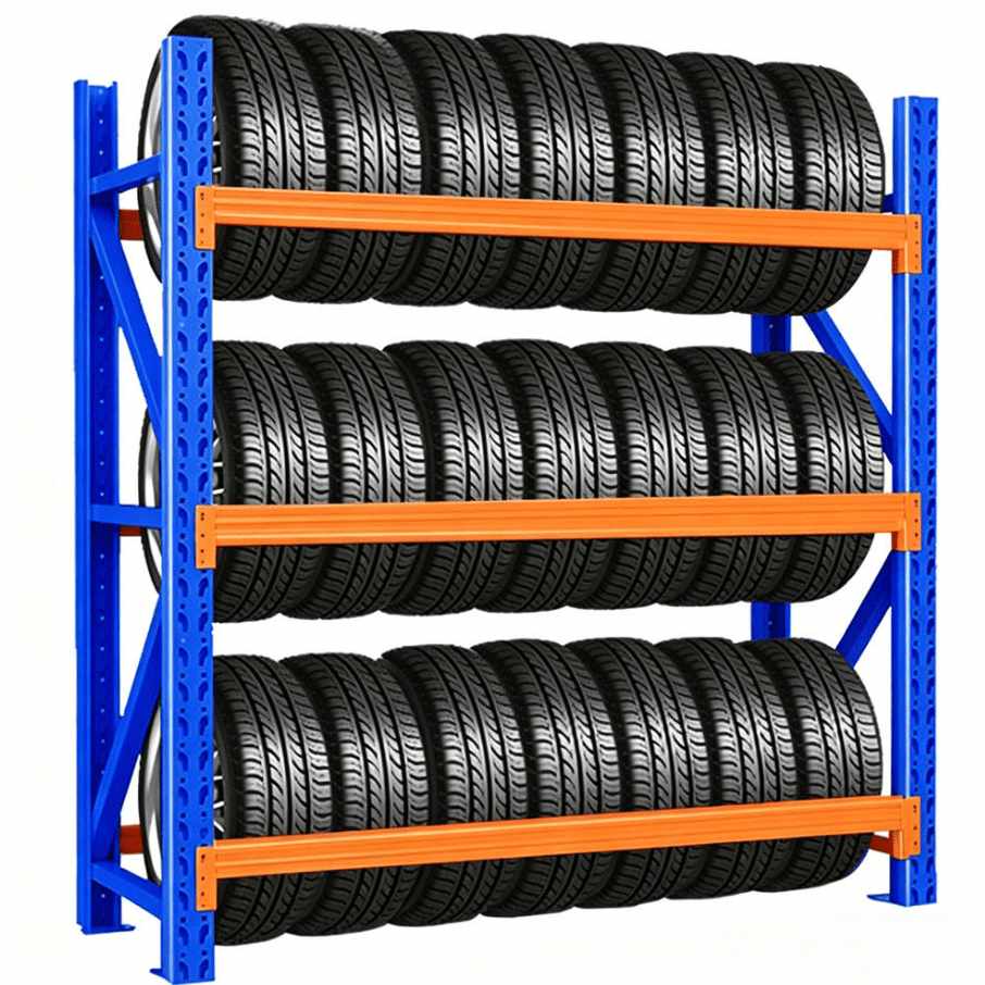 Commercial steel tire shelving rack for tire shop and warehouse storage