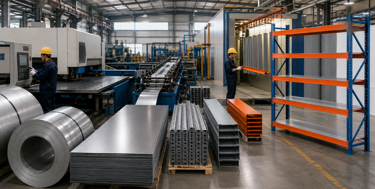 Steel shelving quality control and export packing Quality inspection, export packaging and container loading for steel shelving