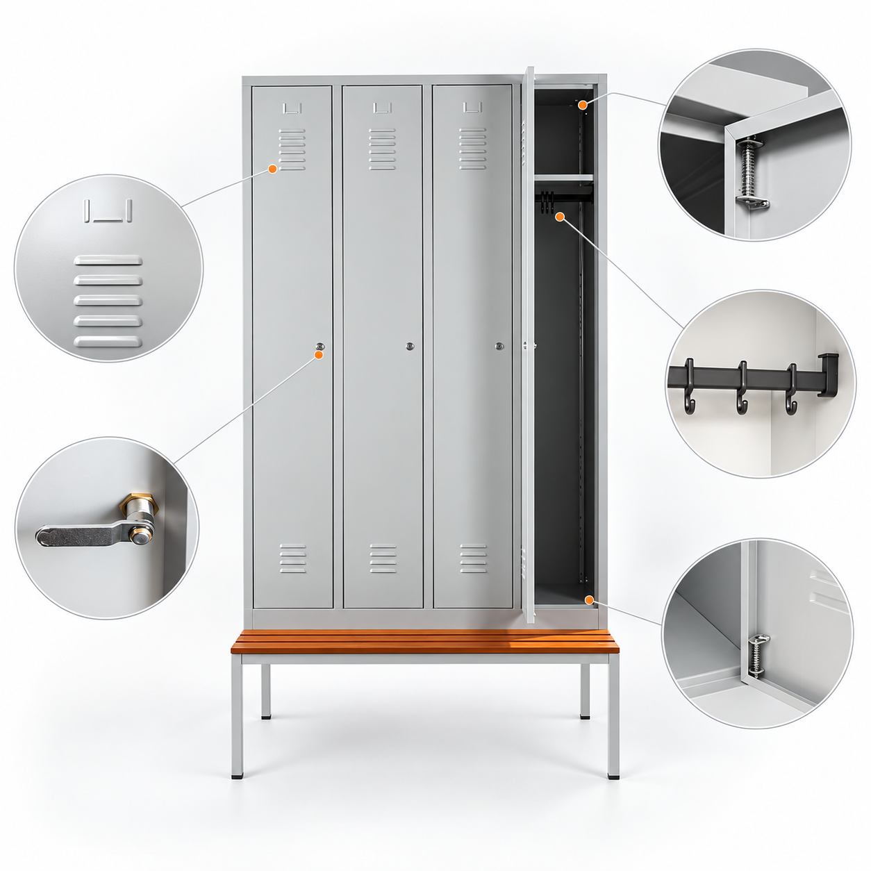 Metal locker with bench - configuration example