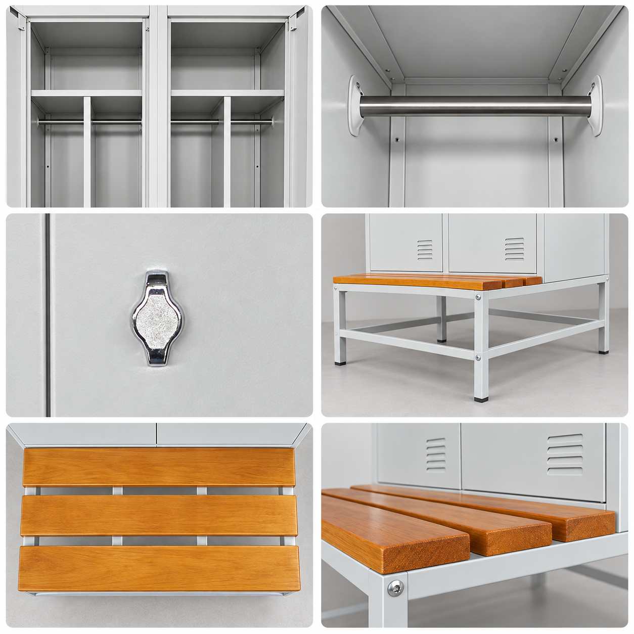 Metal locker with bench - bench and cabinet details