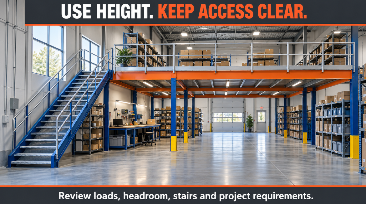 Small warehouse vertical storage and aisle organization Small warehouse vertical storage and aisle organization