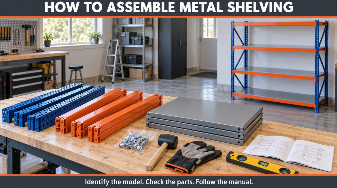 Empty metal shelving inspection before loading Empty metal shelving inspection before loading