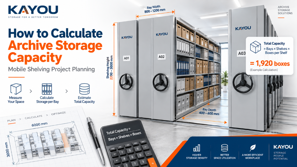 Archive Storage Capacity Formula — Step-by-Step Example Step-by-step archive storage capacity formula for mobile shelving