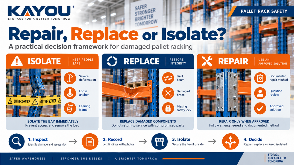 Repair replace or isolate damaged pallet rack decision framework