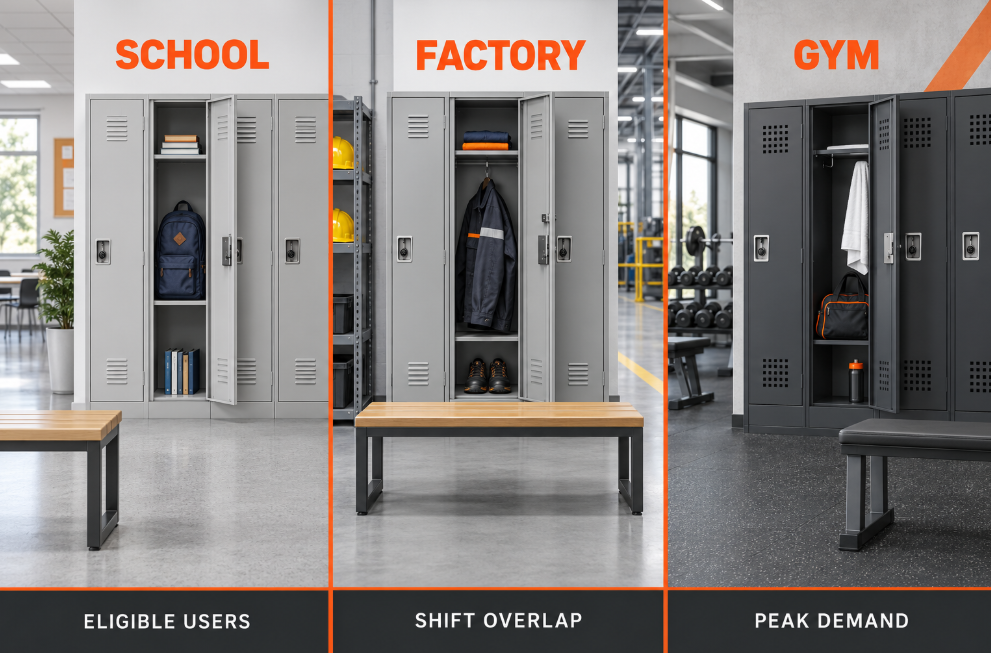Comparison of school factory and gym locker planning factors