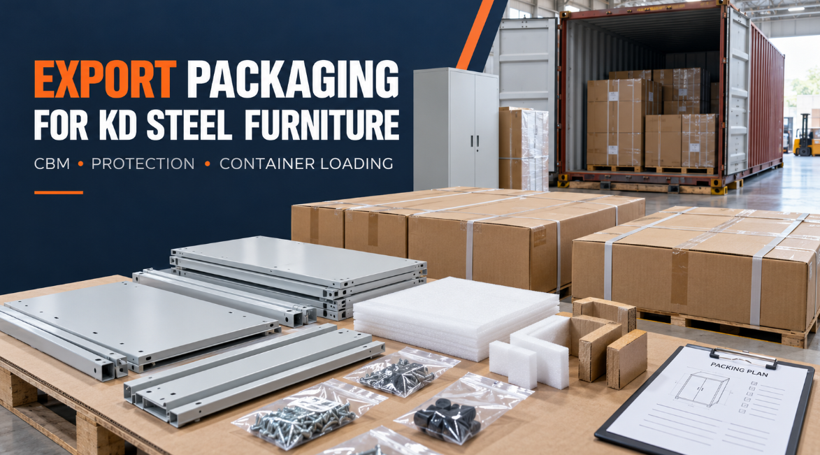 Export packaging for knock-down steel furniture