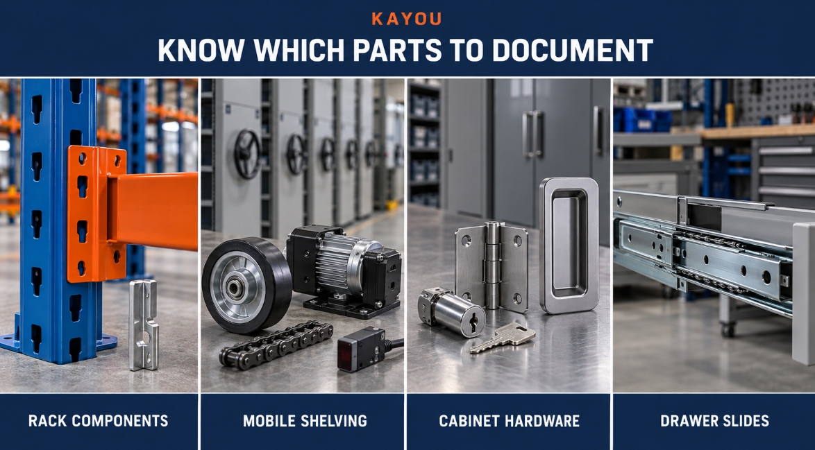 Rack mobile shelving cabinet and drawer-slide spare-parts categories