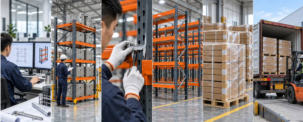Custom rack manufacturing and export process Steel rack design, quality inspection, export packaging and container loading process