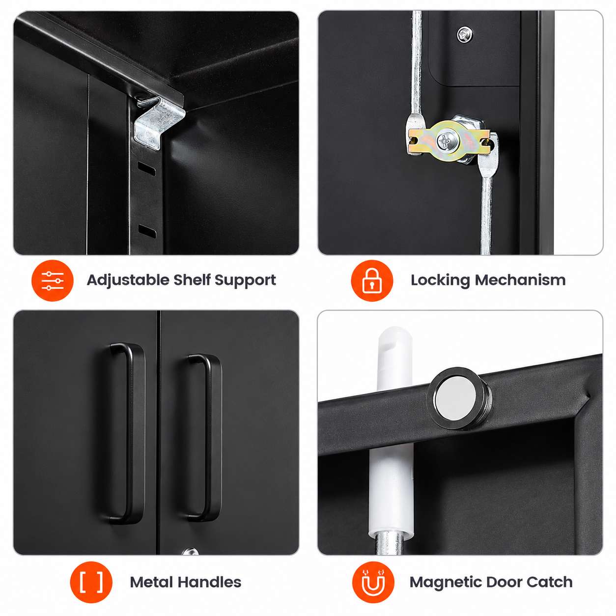 Powder coated metal cabinet for garage office and workshop storage