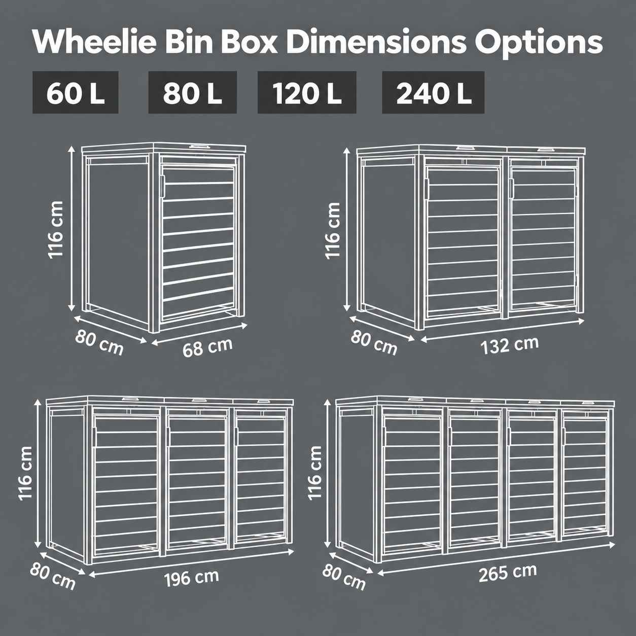 Three-bin outdoor trash can storage cabinet with front opening doors