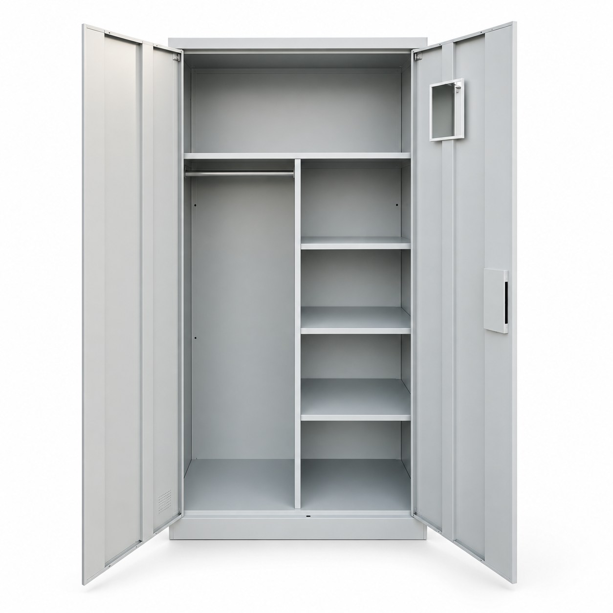 Lockable Metal Wardrobe with Hanging Rod and Shelves