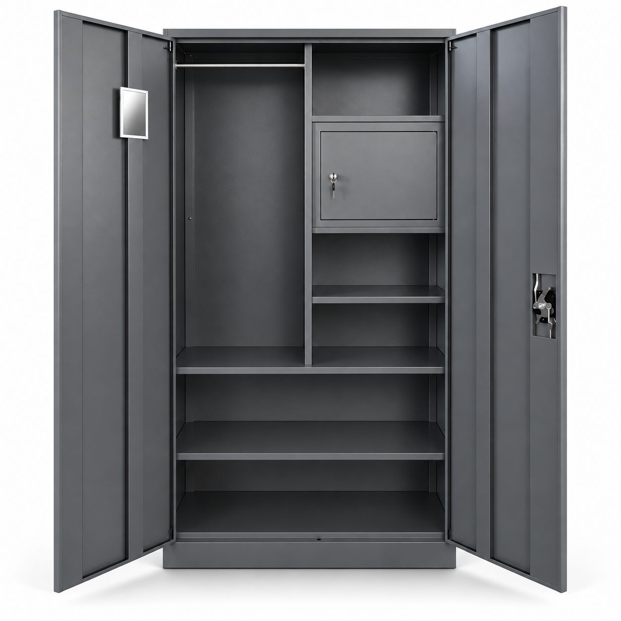 Lockable Metal Wardrobe with Hanging Rod and Shelves